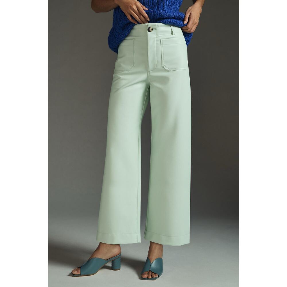 NEW Anthro Maeve The Colette Cropped Wide Leg Faux Leather Edition Mint Size 32 - Picture 13 of 13